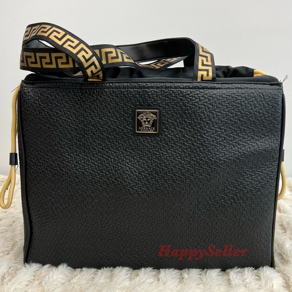 Versace Tote Bag Holdall Weekender Black Metallic Gold Medusa Handbag RARE NEW - Picture 2 of 8